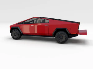 tesla cybertruck with chassis red 3D Model