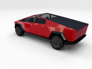 tesla cybertruck with chassis red Modello 3D