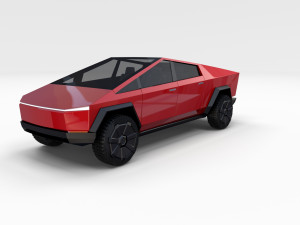 tesla cybertruck with chassis red Modello 3D