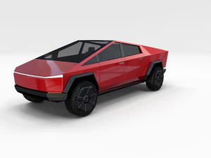 tesla cybertruck with chassis red 3D Model