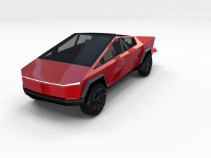 tesla cybertruck with chassis red 3D Model