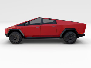 tesla cybertruck with chassis red Modello 3D