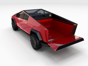 tesla cybertruck with chassis red Modello 3D
