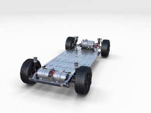 tesla cybertruck with chassis red Modello 3D