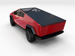 tesla cybertruck with chassis red 3D Model
