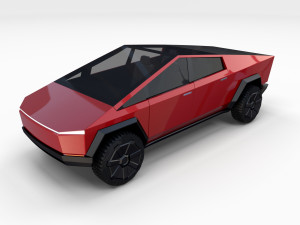 tesla cybertruck with chassis red Modello 3D