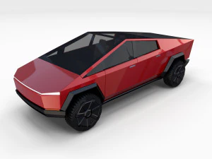 tesla cybertruck with chassis red 3D Model