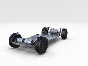 tesla cybertruck with chassis red Modello 3D