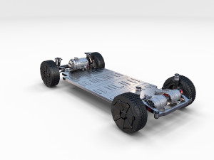 tesla cybertruck with chassis red Modello 3D