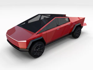 tesla cybertruck with chassis red 3D Model