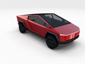 tesla cybertruck with chassis red 3D Model