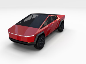 tesla cybertruck with chassis red Modello 3D