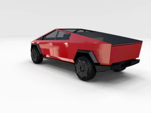 tesla cybertruck with chassis red 3D Model