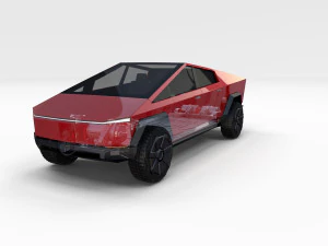 tesla cybertruck with chassis red 3D Model