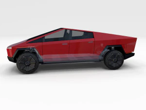 tesla cybertruck with chassis red 3D Model