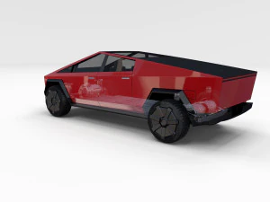 tesla cybertruck with chassis red 3D Model