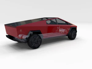 tesla cybertruck with chassis red 3D Model