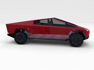 tesla cybertruck with chassis red Modello 3D