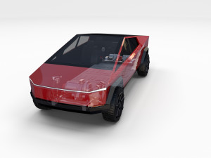 tesla cybertruck with chassis red Modello 3D
