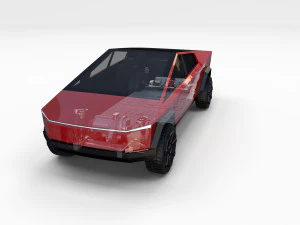 tesla cybertruck with chassis red 3D Model