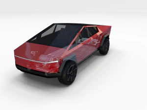 tesla cybertruck with chassis red 3D Model