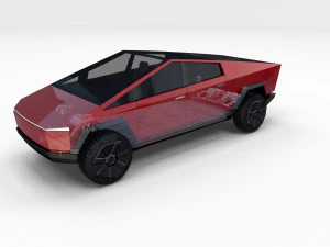 tesla cybertruck with chassis red 3D Model