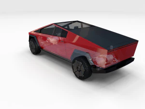 tesla cybertruck with chassis red 3D Model