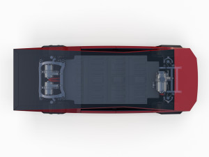 tesla cybertruck with chassis red Modello 3D