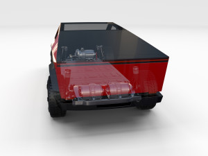 tesla cybertruck with chassis red Modello 3D