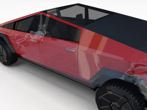 tesla cybertruck with chassis red 3D Model