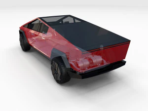 tesla cybertruck with chassis red 3D Model