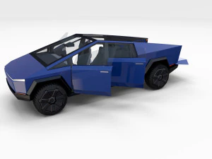 tesla cybertruck with interior blue 3D Model