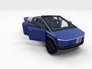 tesla cybertruck with interior blue 3D Model
