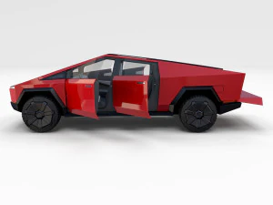 tesla cybertruck with interior red 3D Model