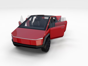 tesla cybertruck with interior red 3D Модель