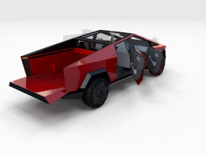 tesla cybertruck with interior red 3D Model