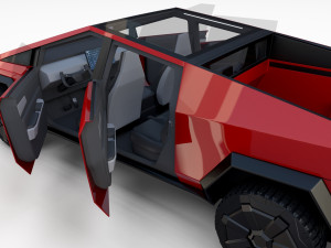 tesla cybertruck with interior red 3D Модель
