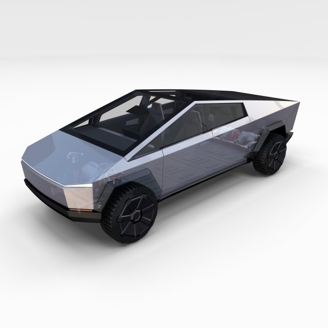 tesla cybertruck with chassis and interior Modello 3D .c4d .max .obj .3ds .fbx .stl .blend 