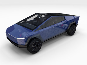 tesla cybertruck with chassis and interior blue 3D Model