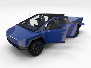 tesla cybertruck with chassis and interior blue 3D 模型