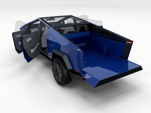 tesla cybertruck with chassis and interior blue 3D 模型