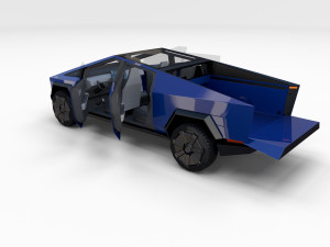 tesla cybertruck with chassis and interior blue 3D 模型