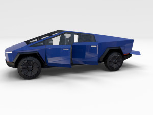 tesla cybertruck with chassis and interior blue 3D 模型