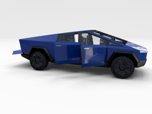 tesla cybertruck with chassis and interior blue 3D 模型