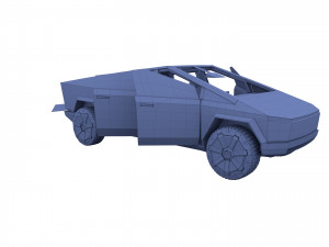 tesla cybertruck with chassis and interior blue 3D 模型