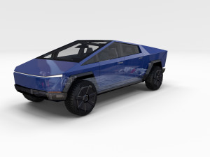 tesla cybertruck with chassis and interior blue 3D 模型