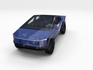 tesla cybertruck with chassis and interior blue 3D 模型