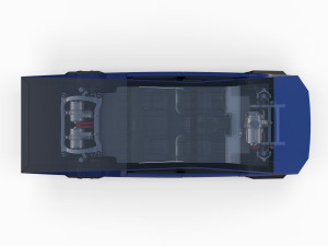 tesla cybertruck with chassis and interior blue 3D 模型