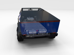 tesla cybertruck with chassis and interior blue 3D 模型