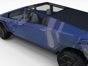 tesla cybertruck with chassis and interior blue 3D 模型